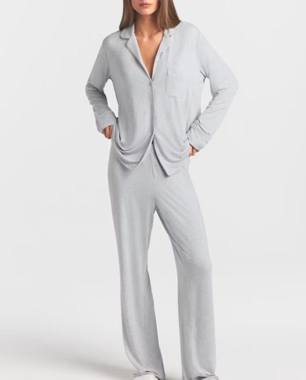 Skims Sleep Long Sleeve Button-up Lounge PJ Set Gray Sz L